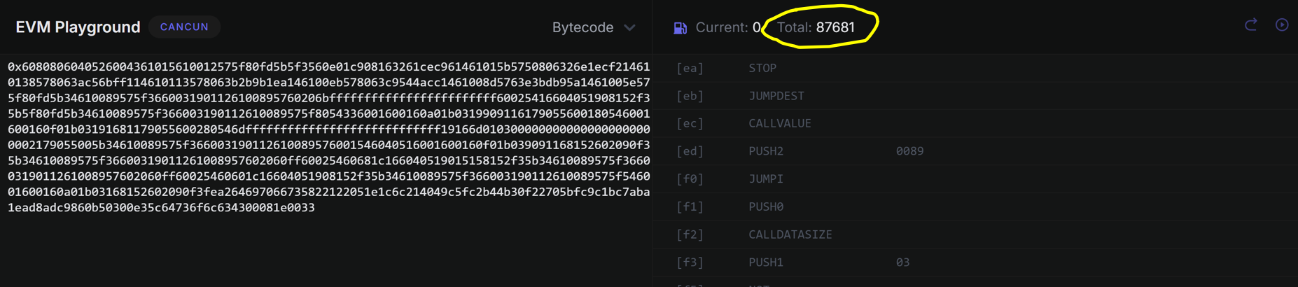 EVM Codes Playground: Gas Used
